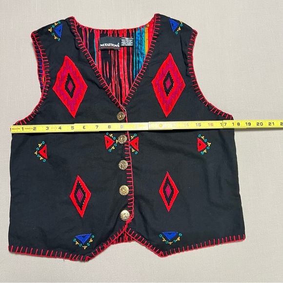 Vintage Notations Embroidered Southwestern Vest Black Red Geometric Size M - Picture 3 of 9